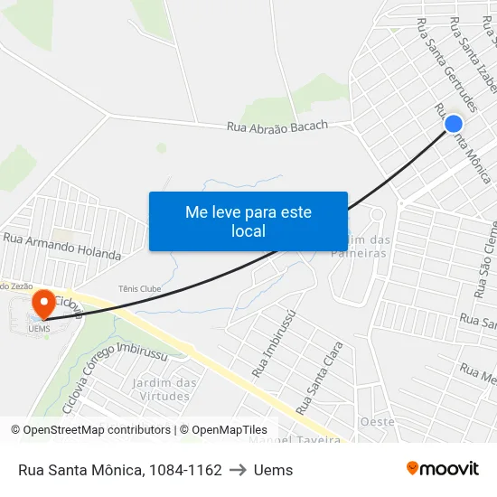 Rua Santa Mônica, 1084-1162 to Uems map