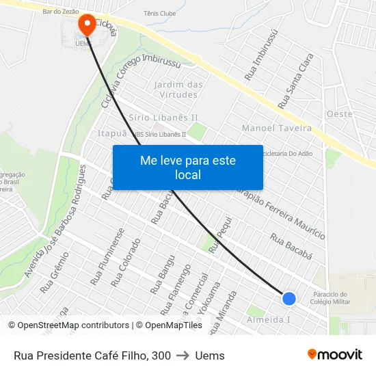 Rua Presidente Café Filho, 300 to Uems map