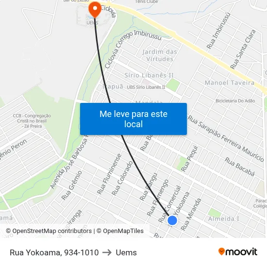 Rua Yokoama, 934-1010 to Uems map