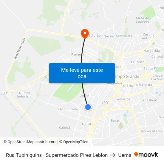 Rua Tupiniquins - Supermercado Pires Leblon to Uems map
