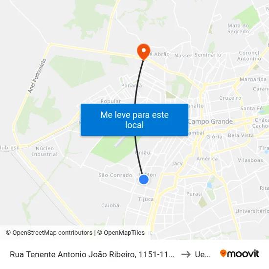 Rua Tenente Antonio João Ribeiro, 1151-1199 to Uems map