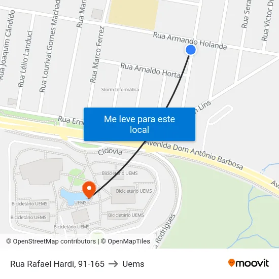 Rua Rafael Hardi, 91-165 to Uems map