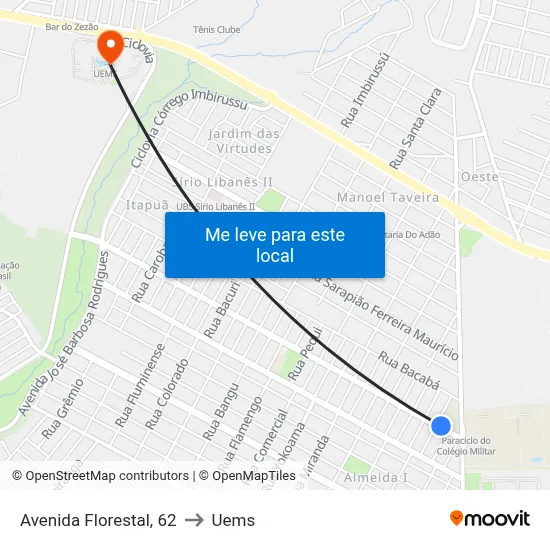 Avenida Florestal, 62 to Uems map