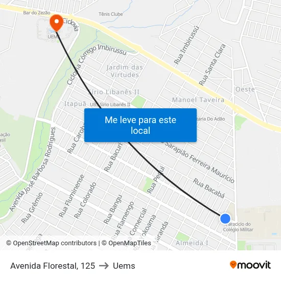 Avenida Florestal, 125 to Uems map