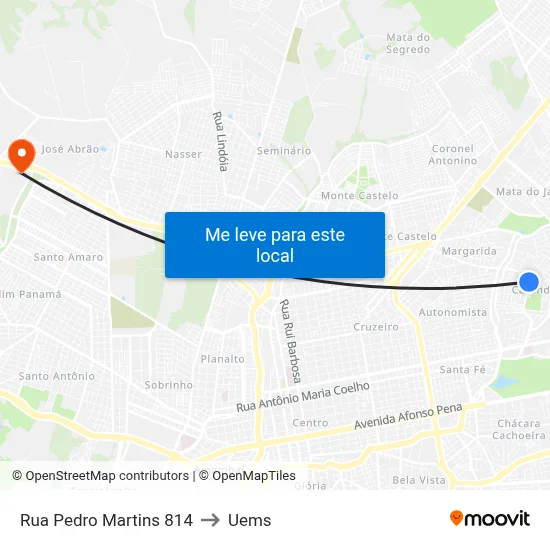 Rua Pedro Martins 814 to Uems map