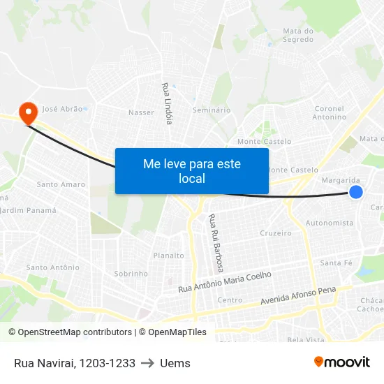 Rua Navirai, 1203-1233 to Uems map