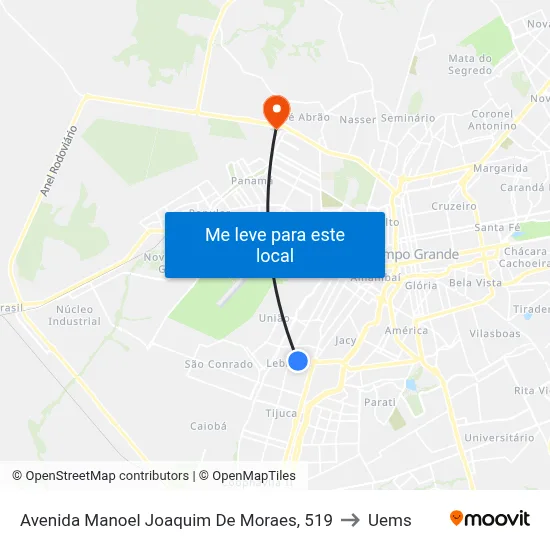 Avenida Manoel Joaquim De Moraes, 519 to Uems map