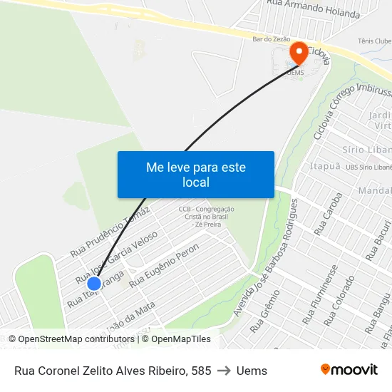Rua Coronel Zelito Alves Ribeiro, 585 to Uems map