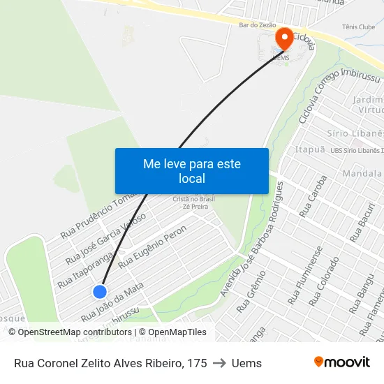 Rua Coronel Zelito Alves Ribeiro, 175 to Uems map
