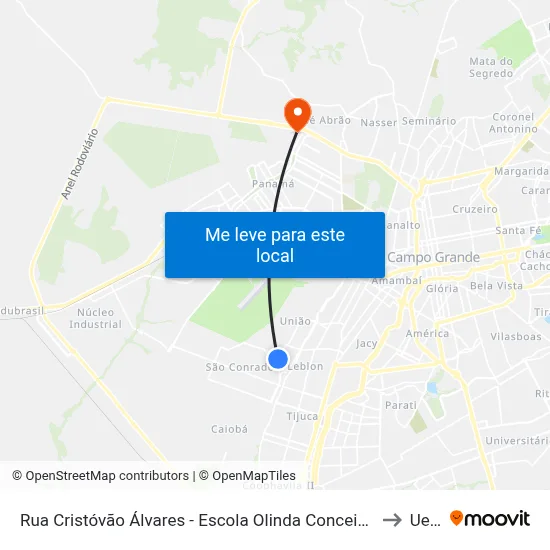 Rua Cristóvão Álvares - Escola Olinda Conceição Teixeira Bacha to Uems map