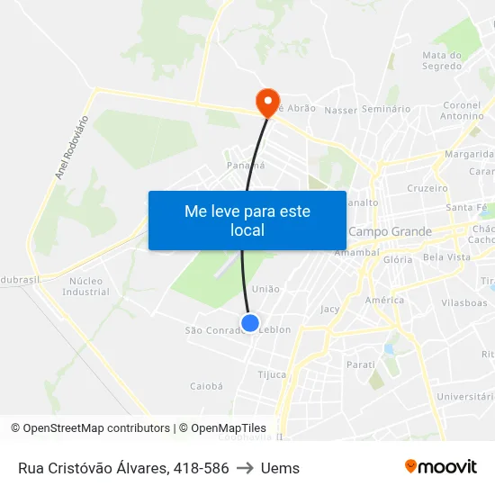 Rua Cristóvão Álvares, 418-586 to Uems map