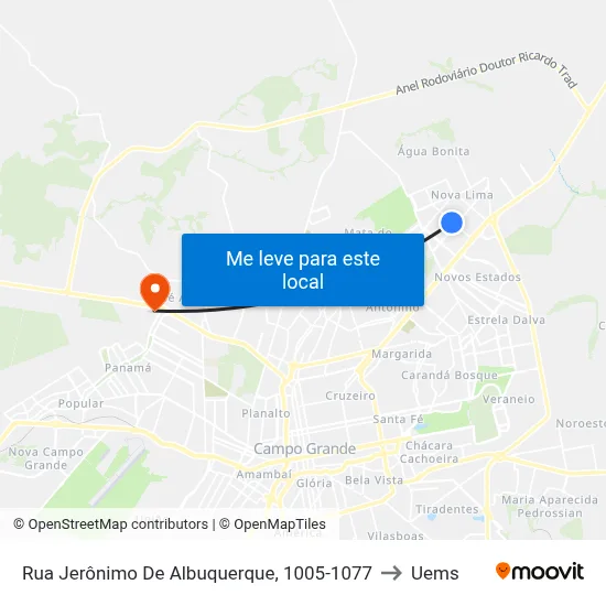 Rua Jerônimo De Albuquerque, 1005-1077 to Uems map