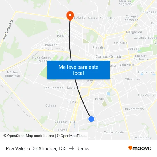 Rua Valério De Almeida, 155 to Uems map