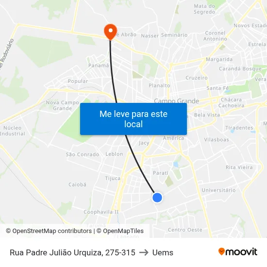 Rua Padre Julião Urquiza, 275-315 to Uems map