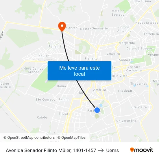 Avenida Senador Filinto Müler, 1401-1457 to Uems map
