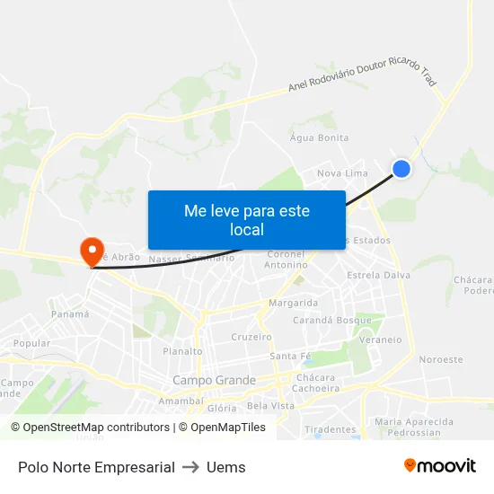 Polo Norte Empresarial to Uems map