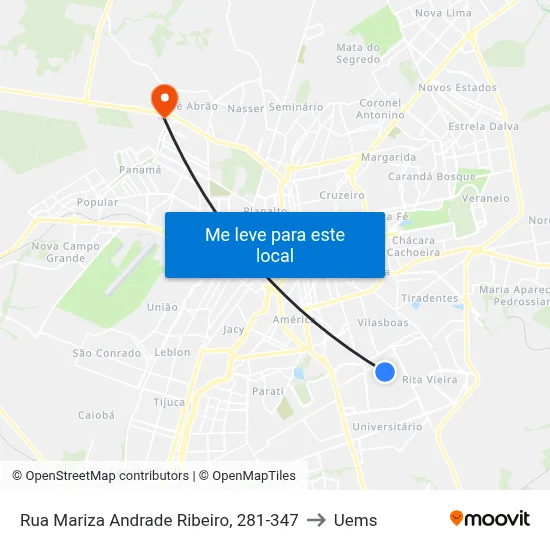 Rua Mariza Andrade Ribeiro, 281-347 to Uems map