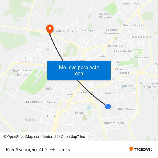Rua Assunção, 401 to Uems map