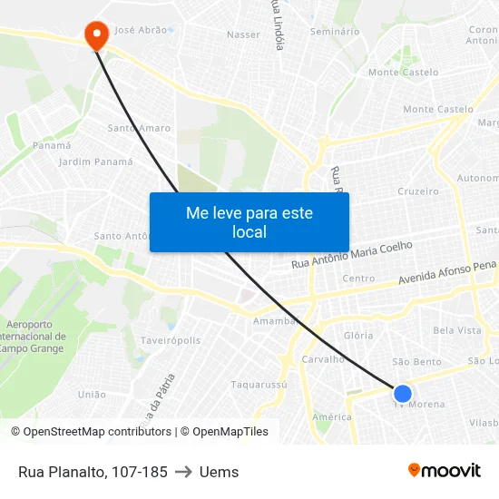 Rua Planalto, 107-185 to Uems map