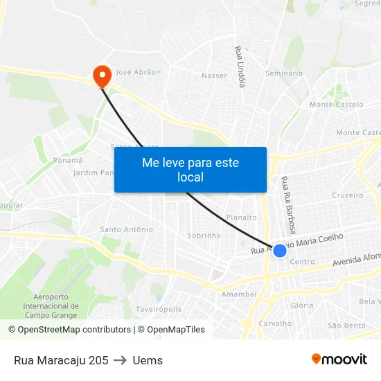 Rua Maracaju 205 to Uems map