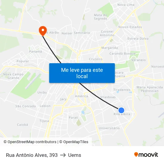 Rua Antônio Alves, 393 to Uems map