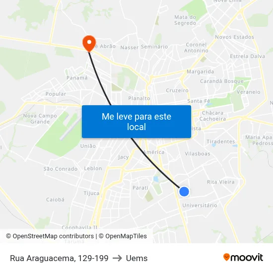 Rua Araguacema, 129-199 to Uems map