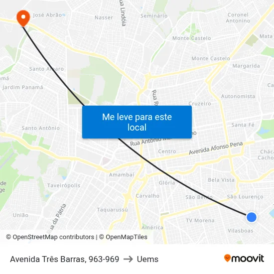 Avenida Três Barras, 963-969 to Uems map