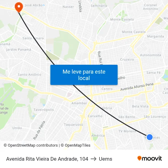 Avenida Rita Vieira De Andrade, 104 to Uems map