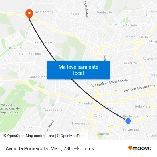 Avenida Primeiro De Maio, 780 to Uems map