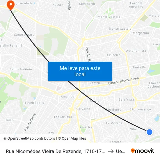 Rua Nicomédes Vieira De Rezende, 1710-1786 to Uems map