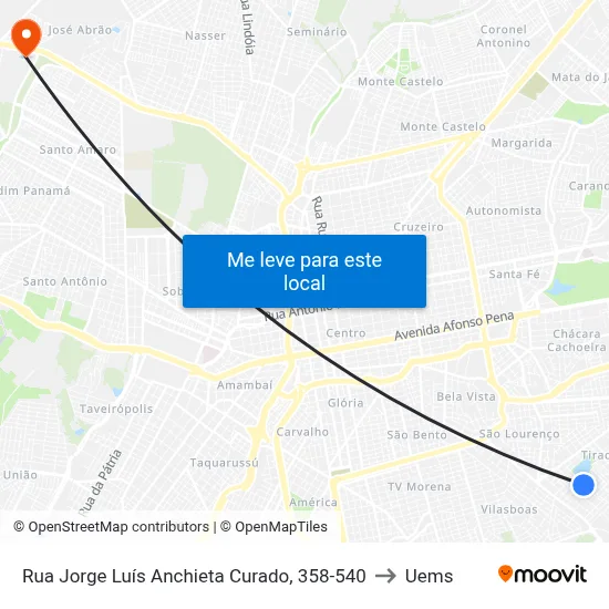 Rua Jorge Luís Anchieta Curado, 358-540 to Uems map