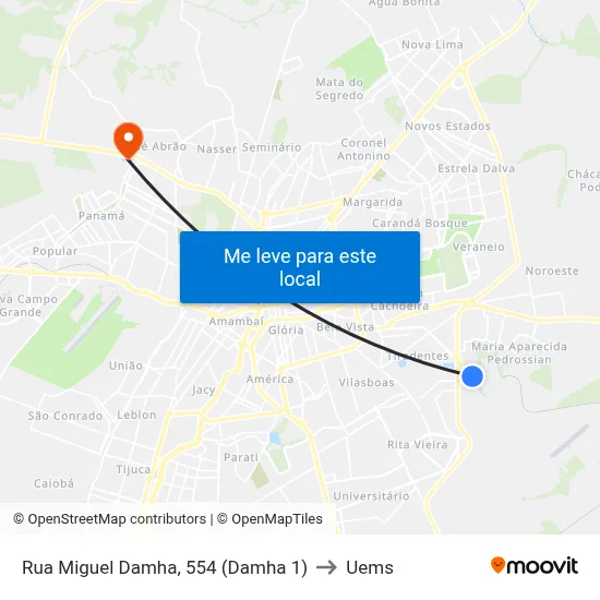 Rua Miguel Damha, 554 (Damha 1) to Uems map
