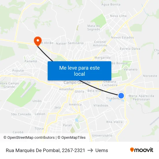 Rua Marquês De Pombal, 2267-2321 to Uems map