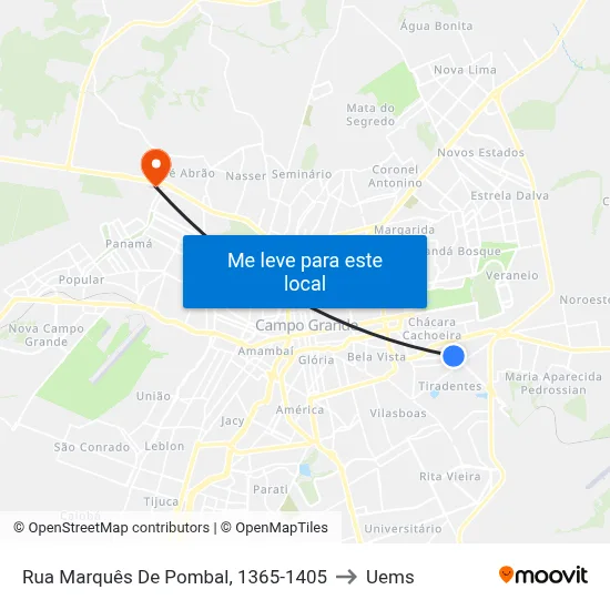 Rua Marquês De Pombal, 1365-1405 to Uems map
