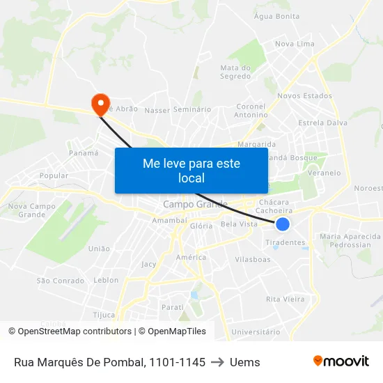 Rua Marquês De Pombal, 1101-1145 to Uems map