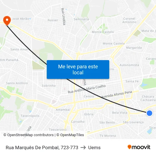 Rua Marquês De Pombal, 723-773 to Uems map
