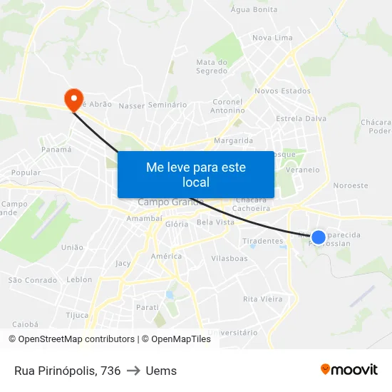Rua Pirinópolis, 736 to Uems map