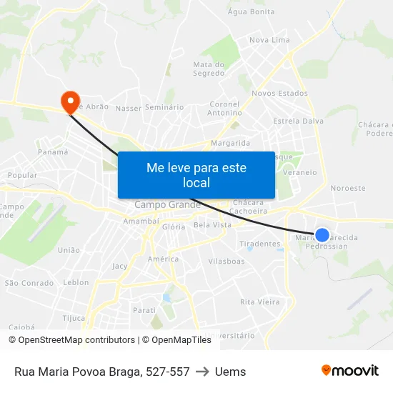 Rua Maria Povoa Braga, 527-557 to Uems map
