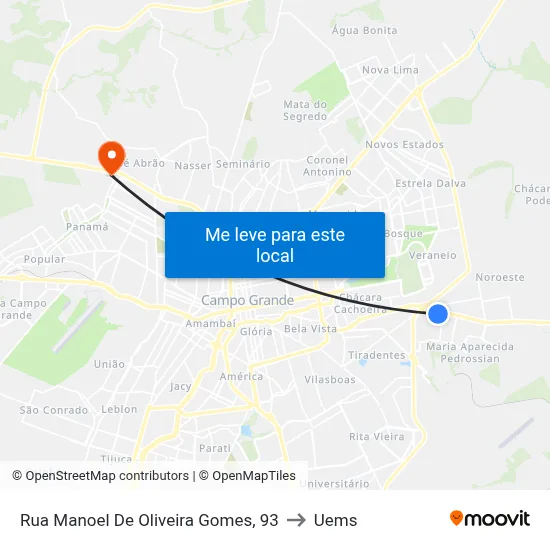 Rua Manoel De Oliveira Gomes, 93 to Uems map
