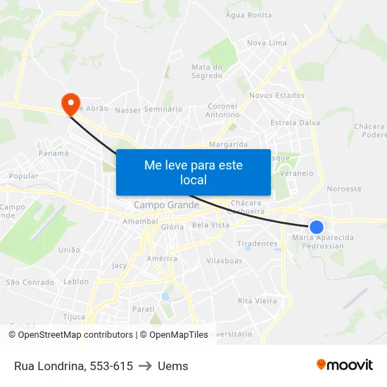 Rua Londrina, 553-615 to Uems map