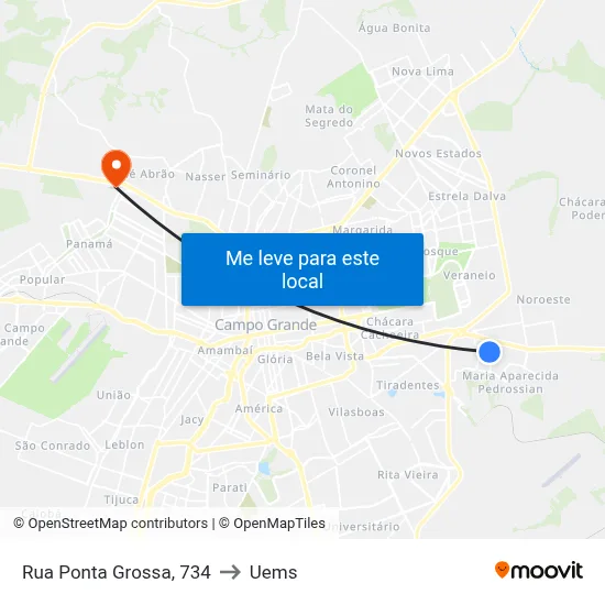 Rua Ponta Grossa, 734 to Uems map
