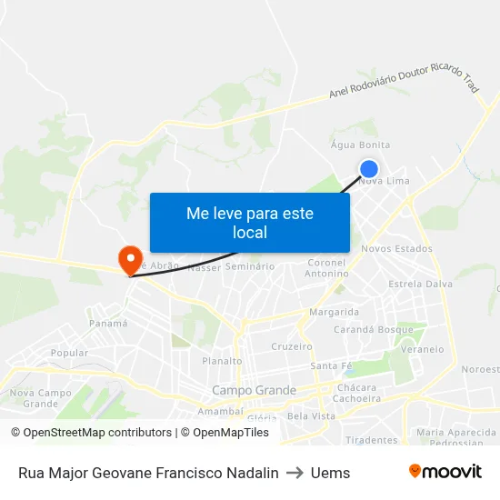 Rua Major Geovane Francisco Nadalin to Uems map