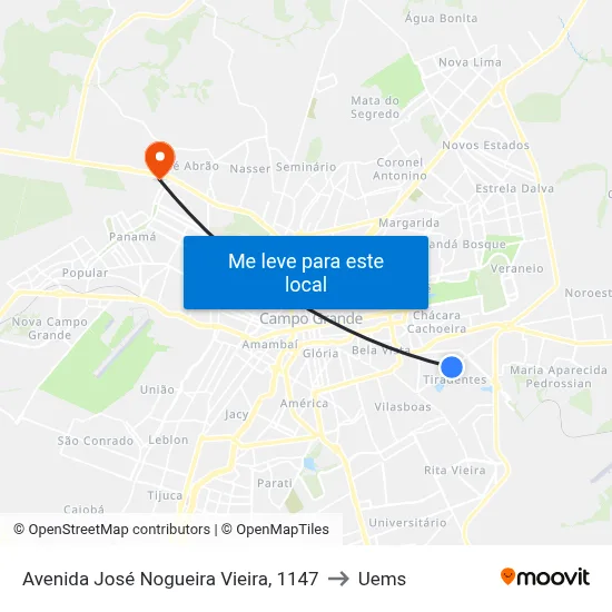 Avenida José Nogueira Vieira, 1147 to Uems map