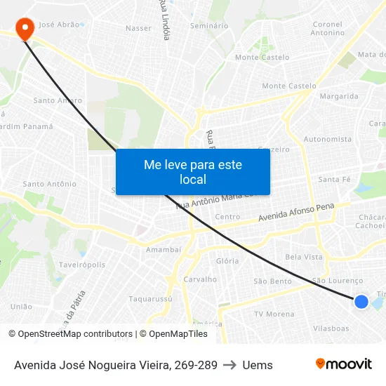 Avenida José Nogueira Vieira, 269-289 to Uems map