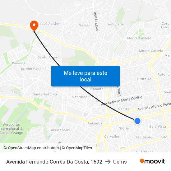 Avenida Fernando Corrêa Da Costa, 1692 to Uems map
