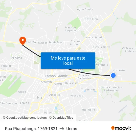 Rua Piraputanga, 1769-1821 to Uems map