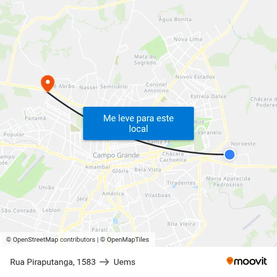 Rua Piraputanga, 1583 to Uems map