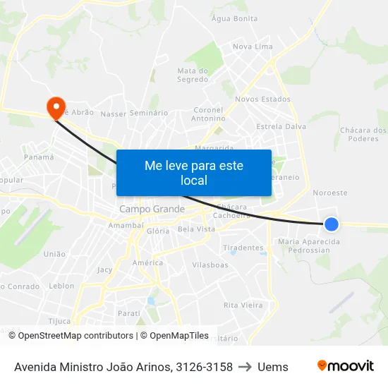 Avenida Ministro João Arinos, 3126-3158 to Uems map