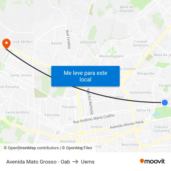 Avenida Mato Grosso - Oab to Uems map