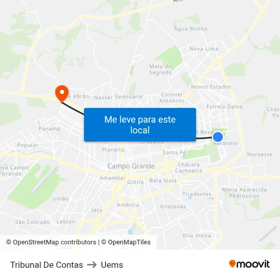 Tribunal De Contas to Uems map